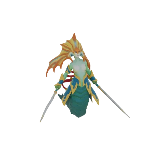 3D model of a Naga Warrior with a serpentine lower body, ornate armor, and two swords, set against a white background.