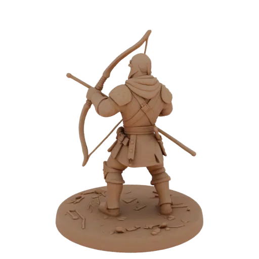 Mittelalterlicher Waldläufer Defensiv Miniatur STL, Drei-Viertel-Tabletop-Rendering, harzdruckbare Scharmützel-Miniatur mit S