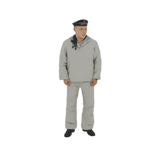 3D model of a Soviet sailor in uniform, standing and looking forward.