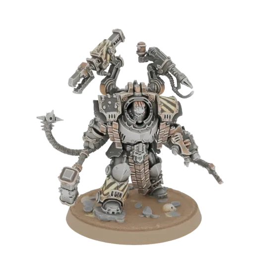 3D model of a Heavy Intercessor Sergeant in power armor, holding a hammer and with back-mounted weaponry, on a textured base.