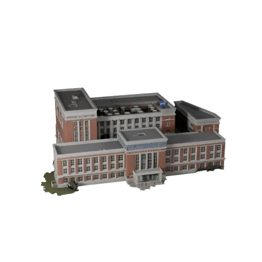 University Building Unity-ready 3D model, Unity engine viewport, showing public building materials and architectural detail
