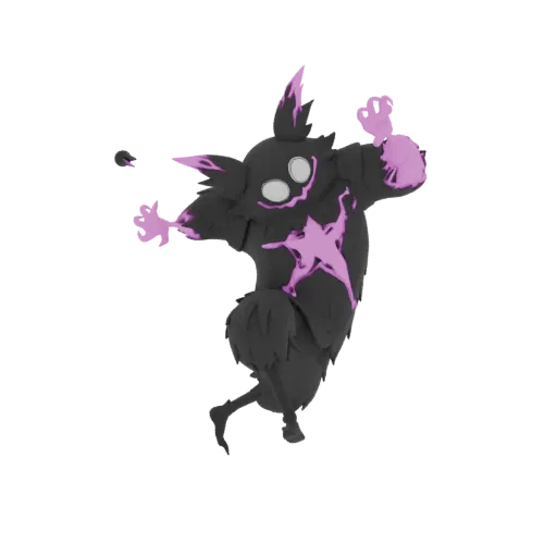 3D model of a black shadow creature with glowing purple accents, in a dynamic, aggressive pose against a black background.