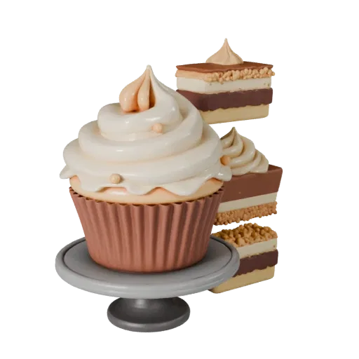 Glazed Cupcake Product Viz 3D model, three-quarter studio product render, showing cream, sweet food silhouette.