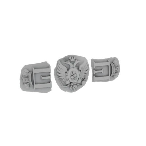 3D model render of an Imperial Double-Headed Eagle emblem with two crowned 'E' insignia elements on either side.