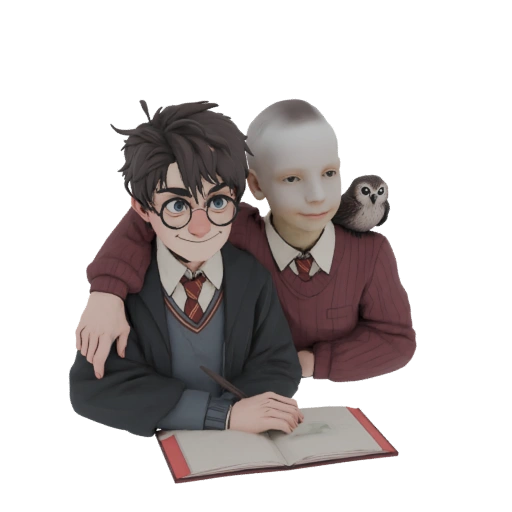 Harry Potter and Draco Malfoy 3D Model with Owl