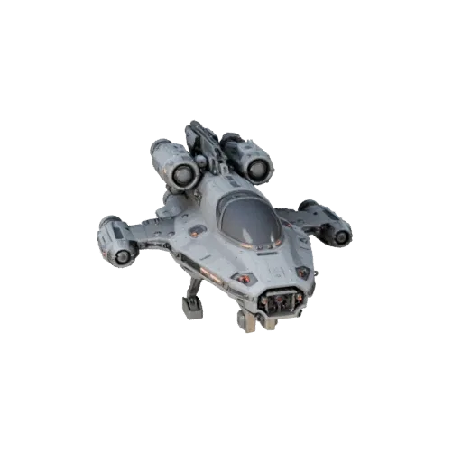 Modelo 3D modular Nave Espacial, vista isométrica do kit modular, mostrando faixas emissivas, silhueta forte do prop.