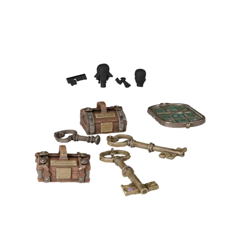 Adventurer Loot Key 3D model, three-quarter front view, Unreal Engine viewport, showing aged wood, form detail.
