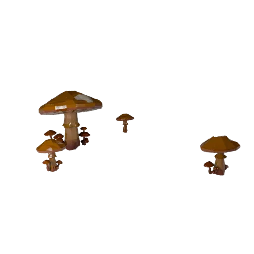 Alien Mushroom Biome Low Poly 3D model, game viewport three-quarter view, showing terrain layers, terrain detail.