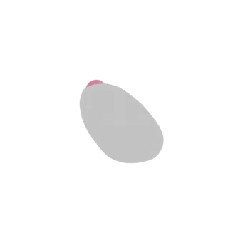Una renderización 3D de un huevo blanco y liso con una pequeña punta rosa redondeada, sobre un fondo liso.