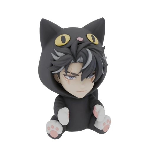 Chibi Anime Boy in Black Cat Pajamas 3D Model