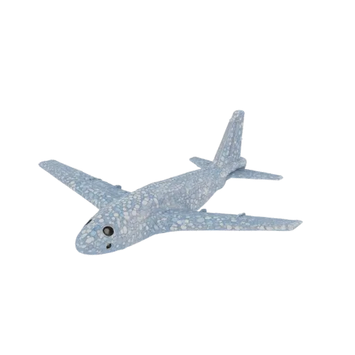 3D airplane model with pebble-like texture on a white background