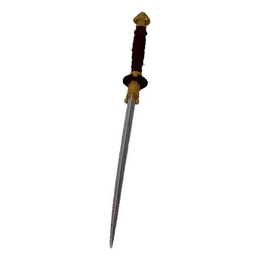 3D model of an 18th-century rapier with a detailed gold guard and steel blade on a black background
