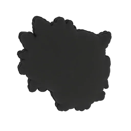 Render 3D de una forma de nube abstracta, oscura y ondulante con bordes texturizados, presentada en negro sólido.