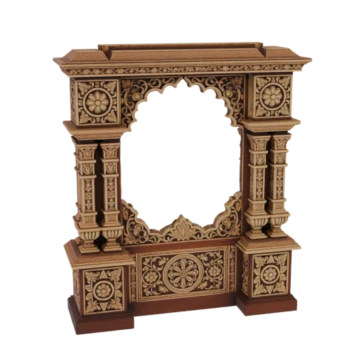 A detailed 3D model of an ornate, carved archway frame with intricate floral motifs and classical architectural elements, presented against a white background.