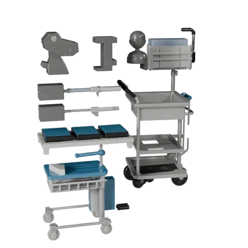 Clinic Medical Cart Low Poly 3D model, game viewport three-quarter view, showing painted metal, clinical silhouette.