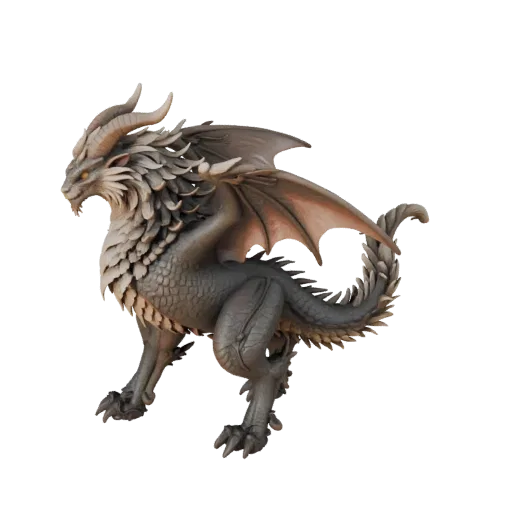 Realistisches Chimera 3D-Modell, Seitenansicht Wildlife-Rendering, animationsbereites Tier-Asset mit Hörnern, Kämmen, geschic