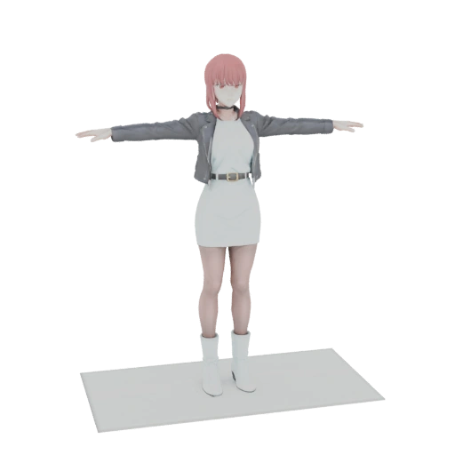 Anime Girl in White Dress and Jacket 3D Model