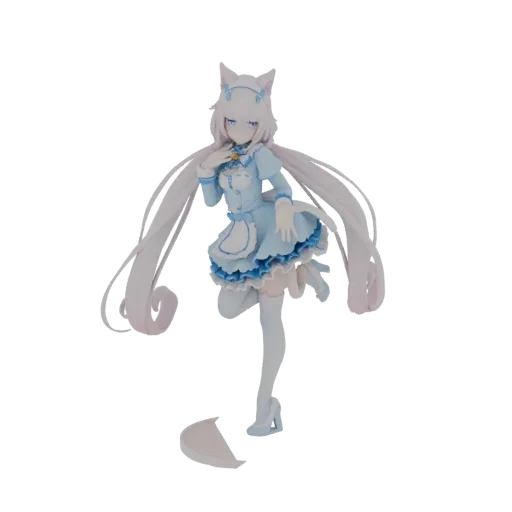 3D model of Vanilla from Nekopara in a blue maid outfit, featuring cat ears and a playful pose.