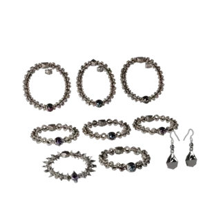 Gold Boho Bracelet And Earring Set 3D model, game viewport three-quarter view, gold finish.