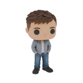 3D model of a young man in a casual outfit, styled like a Funko Pop figure, with hands in pockets.