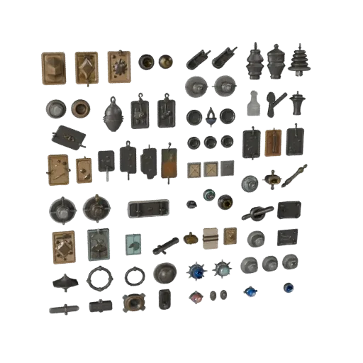 Market Street Clutter 3D model, three-quarter front view, Unreal Engine viewport, showing paper-like cards, form detail.