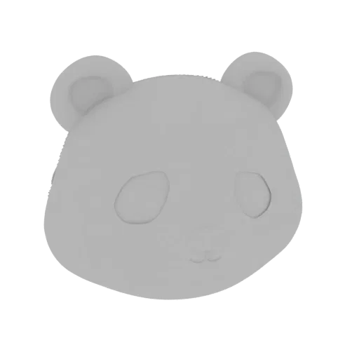 A 3D render of a cute, minimalist panda head with round ears and a gentle smile, presented in a smooth gray material.