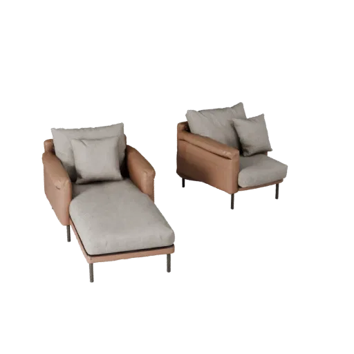 Sectional Chaise Lounge Modular 3D model, living room, isometric modular kit view, woven fabric detail.
