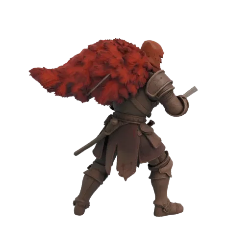 Figurine STL de Guerrier Médiéval en Charge, rendu trois-quarts sur table, figurine héroïque imprimable en résine avec fourru