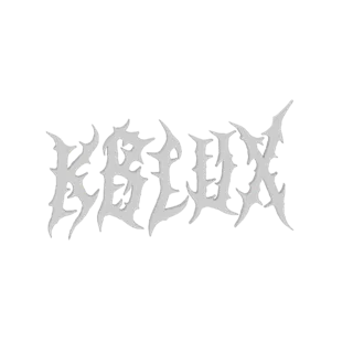 Modello 3D del logo della band metal KBLUX, con bordi affilati e frastagliati e un aspetto metallico argentato.