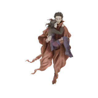 Modello 3D di un vampiro gotico con mantello rosso che porta una donna, con un'estetica drammatica e dark fantasy.
