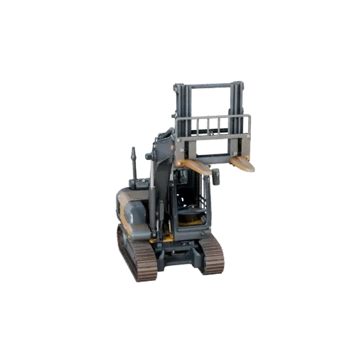 Construction Forklift High Poly 3D model, close-up studio render, showing painted steel, large mechanical silhouettes.