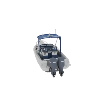 3D model motor yacht with two Yamaha outboard engines, rear view