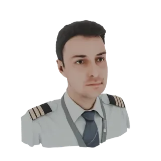 Modelo 3D de un busto de piloto masculino con uniforme, charreteras y corbata, renderizado sobre fondo blanco.