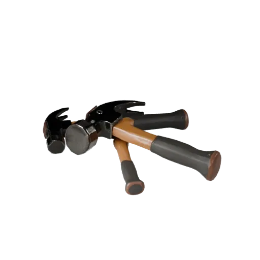 Worn Hammer Stylized 3D model, stylized isometric render, showing painted metal, functional silhouettes.