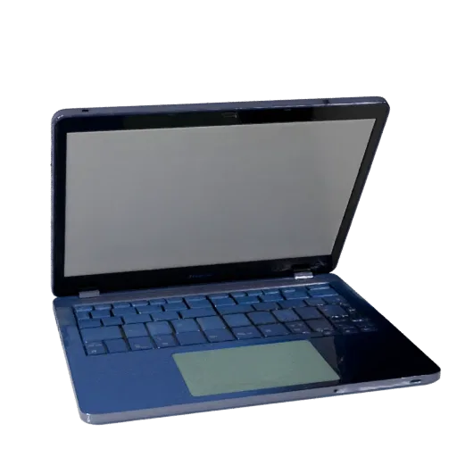 Ultrabook Tablet Computer 3D model, three-quarter front view, Unity viewport, showing brushed metal, open lid angle.