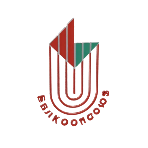3D model of a red and green striped emblem with Cyrillic text, presented on a black background.