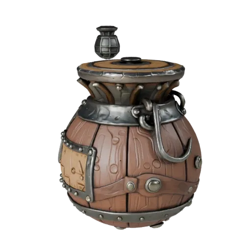 Fantasy Coin Pouch Modular 3D model, isometric modular kit view, showing aged wood, clear pickup silhouette.