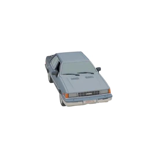 A light blue 1980s sedan 3D model viewed from a slightly elevated angle, showcasing its classic boxy design and front grille.