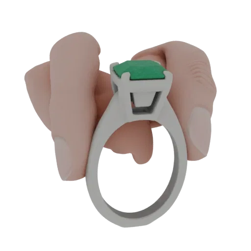 Emerald Ring scene ready 3D model, side view studio render, showing ring silhouette and surface contrast.