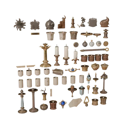 Fantasy Candle Cluster Realistic 3D model, three-quarter studio render, showing paper-like cards, small readable forms.