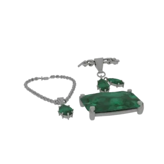 Modelo 3D de detalle de render de Collar de Esmeraldas, toma de perfil de estudio, resaltando forma y detalle de acabado del