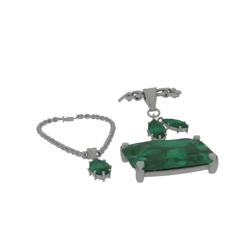 Emerald Necklace render detail 3D model, studio profile shot, highlighting necklace form and finish detail.