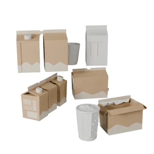 Boxed Milk Carton Low Poly 3D model, game viewport three-quarter view, showing cardboard, package massing.