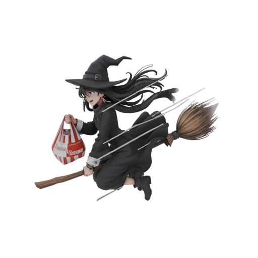 Witch on Broomstick with Shopping Bag