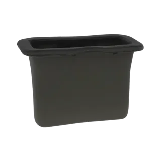 Una renderización 3D de un contenedor rectangular gris oscuro con un borde ligeramente acampanado y bordes redondeados, prese