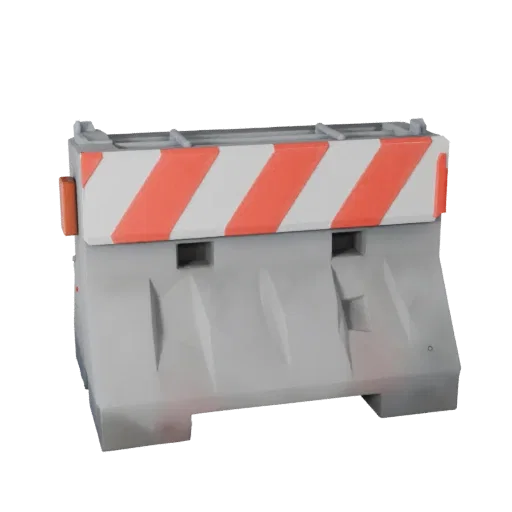 Temporary Traffic Barrier Low Poly 3D model, game viewport three-quarter view, showing concrete, site-ready silhouettes.