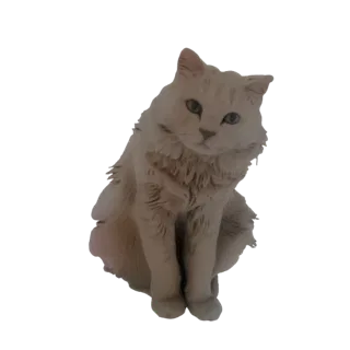 Modelo 3D de um gato persa fofo sentado graciosamente, com textura de pelo macio e expressão gentil.