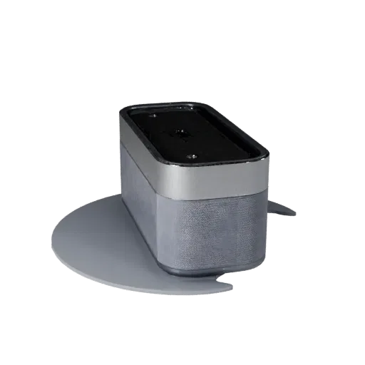 Smart Style Speaker Product Viz 3D model, home interior, three-quarter studio product render, plastic detail.