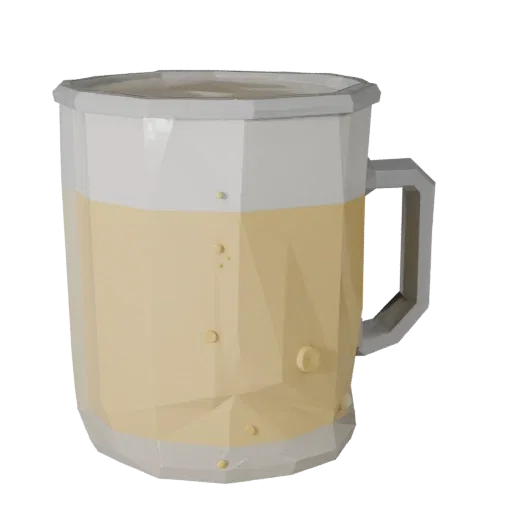 Cold Tea Mug Low Poly 3D model, game viewport three-quarter view, showing glass, container shape.