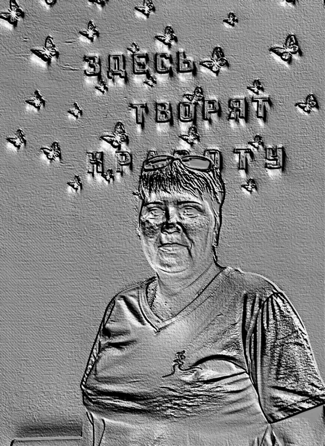 3D model of a woman with butterflies bas-relief in engraving style, with detailed depiction of face and butterfly wings.